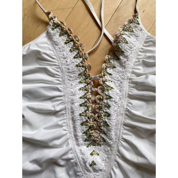 BECCA "Layla" plunge one-piece womens white swimsuit sz Large - Picture 3 of 7